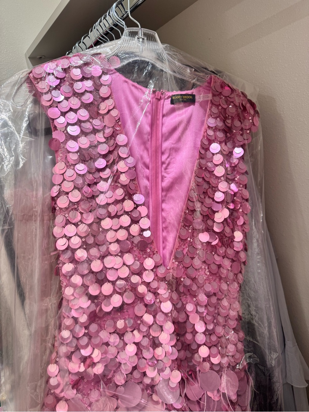 Ramy Brook Pink Sequined Plunge Mini Dress - Picture 3 of 7